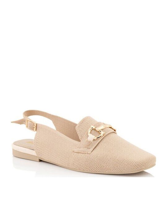 Leather Women's Loafers in Beige Colour