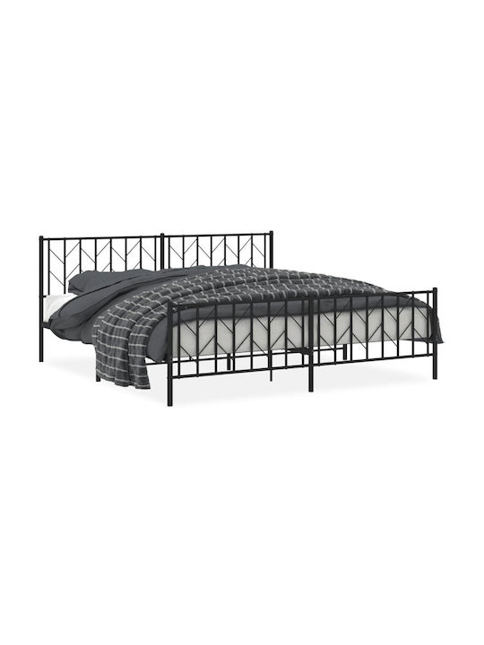 Bed King Size Metal Black with Slats for Mattress 193x203cm