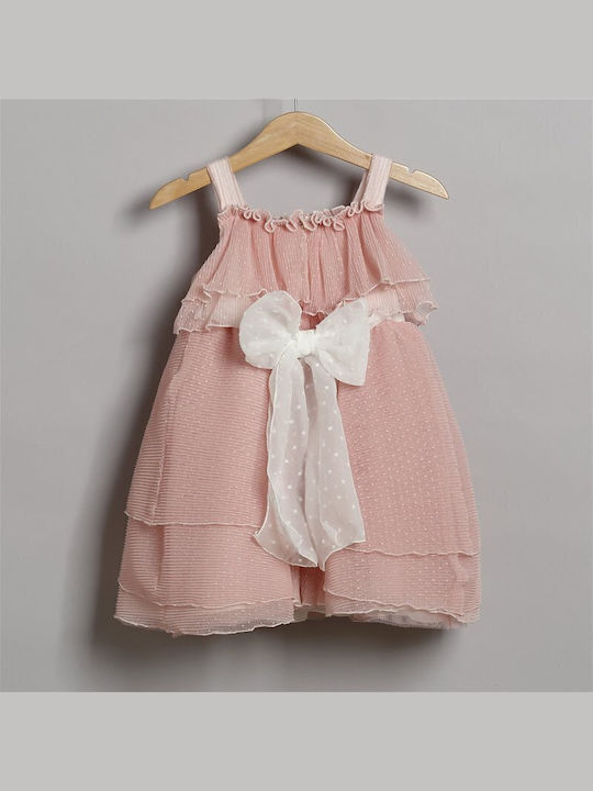 New Life Pink Baptism Clothes Set with Cardigan Dress and Skirt made of Tulle 3 Pieces