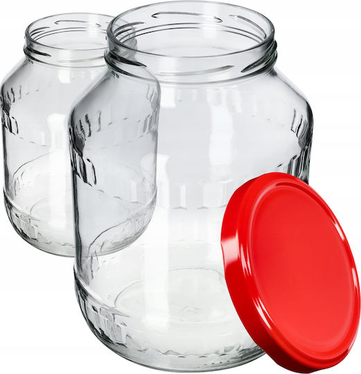 Kadax Set of 2 General Use Glass Red Jars with Lid 2500ml 2 Pieces