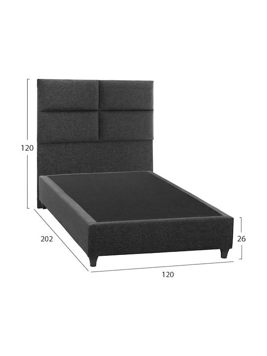 Milo Pat Semi-dublu Tapițat cu Material Gri Potrivit pentru Saltea 120x200cm