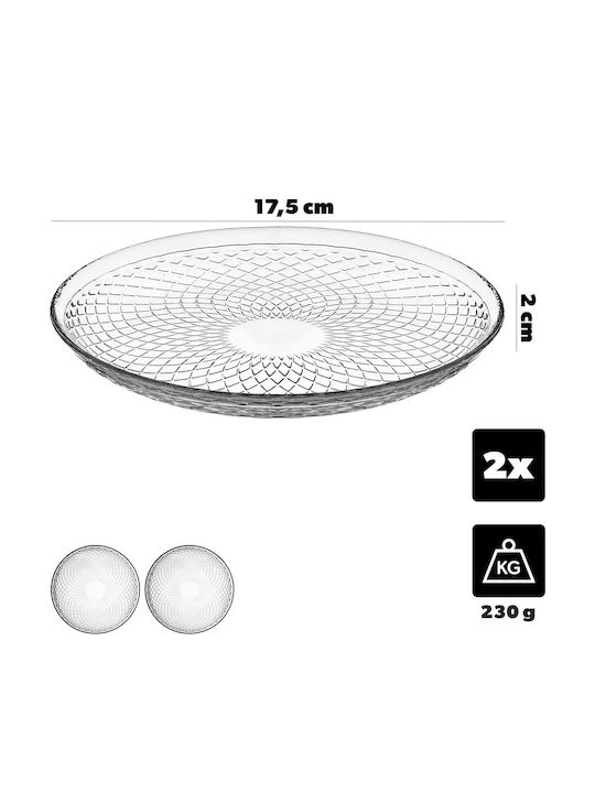 Kadax Serving Plate Desert Glass Transparent with Diameter 17.5cm 2 Pieces