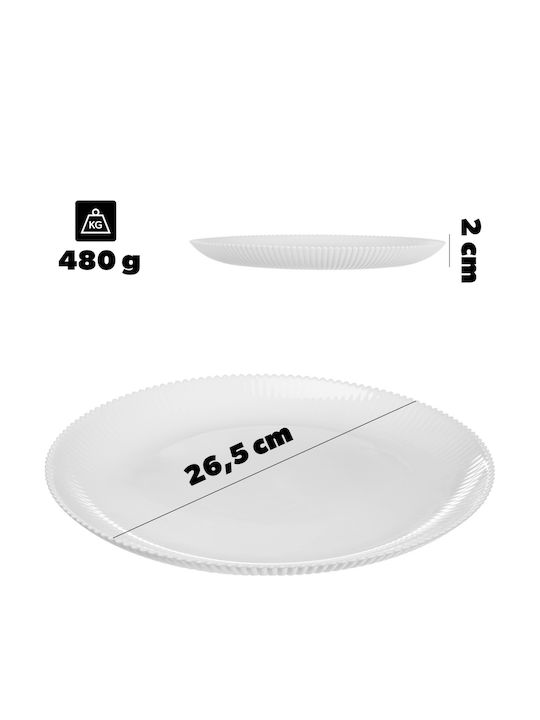 Kadax Shallow Glass Serving Plate White with Diameter 26.5cm 6 Pieces