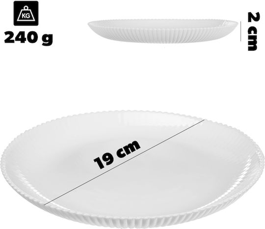 Kadax Πιάτο Γλυκού Γυάλινο Λευκό 19cm 6τμχ