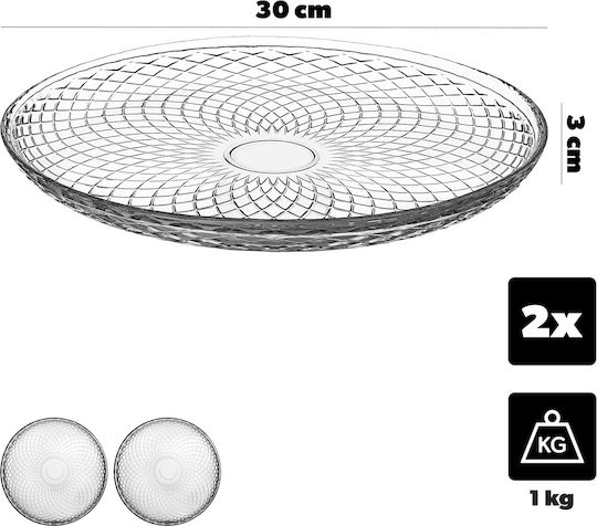 Kadax Shallow Transparent Glass Plate 30cm 2 Pieces
