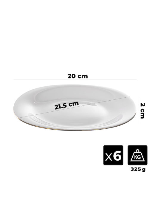 Kadax Πιάτο Γλυκού Τετράγωνο Γυάλινο Λευκό 21.5x20cm 6τμχ