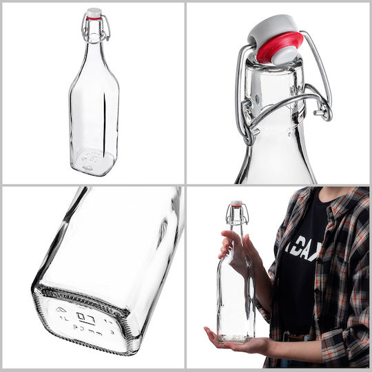 Kadax Glass Water Bottle With Transparent Clip 1000ml 5 Pieces