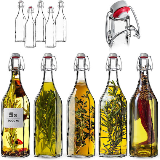 Kadax Glass Water Bottle With Transparent Clip 1000ml 5 Pieces