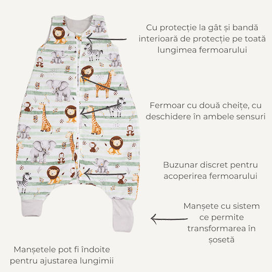 Kidizi Sac De Dormit De Vară Cu Picioare 0.5 Tog Safari Verde