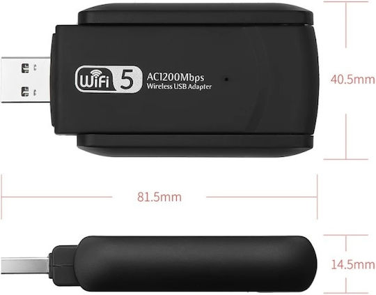 Безжичен Ac 1300 Двуобхватен Адаптер 1200mbps Usb 3.0 2.4g/5g Дълъг Обхват 2 Антени Черен