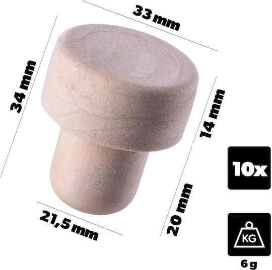 Mushroom Stopper Bottles Bottle Closures Corks Liqueurs Ø21.5 Mm 10 Pcs