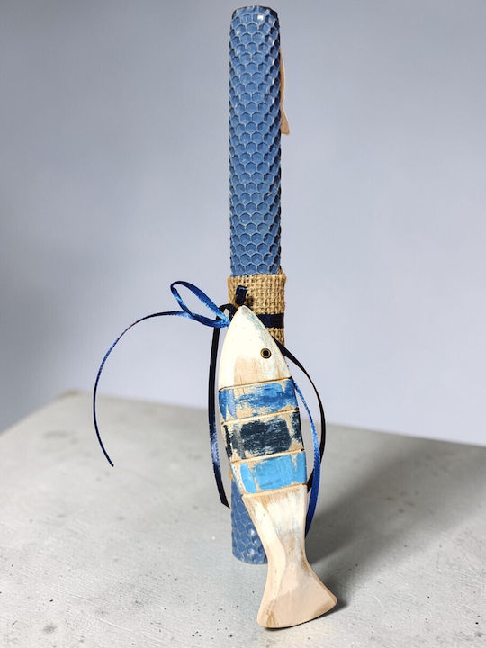 Handmade Beeswax Easter Candle Light Blue Turquoise Blue Wooden Handmade Little Fish