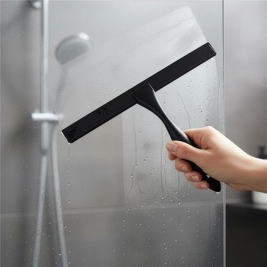 Racletă Baie din Oțel Inoxidabil cu Suport Adeziv Lamă 25 Cm Finisaj Negru Mat