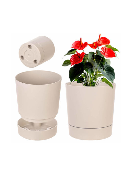 Kadax Plastic Beige Flower Pot with Saucer 27.5x27.5cm
