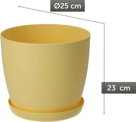 Kadax Γλάστρα Πλαστική Yellow Matte με Πιάτο 25x23εκ.