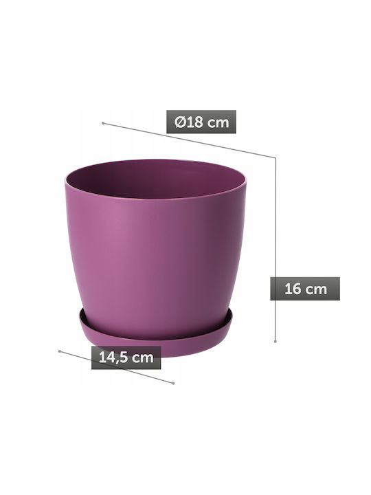 Kadax Γλάστρα Πλαστική Purple Matte με Πιάτο 18x16x14.5εκ.