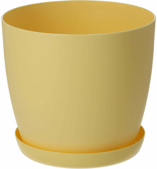 Kadax Γλάστρα Πλαστική Yellow Matte με Πιάτο 25x23εκ.