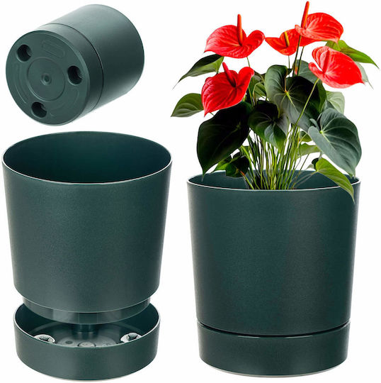 Kadax Kadax Kunststoff Grüner Blumentopf mit Untersetzer 14,5x14,5cm