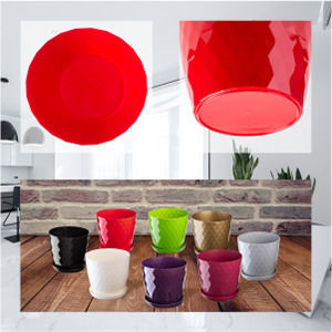 Kadax Set 3 Ghivece de Flori Plastice Roșii cu Farfurie