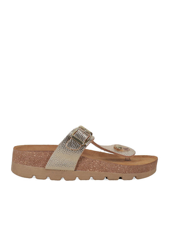 Leder Flache Damen Sandalen Gold