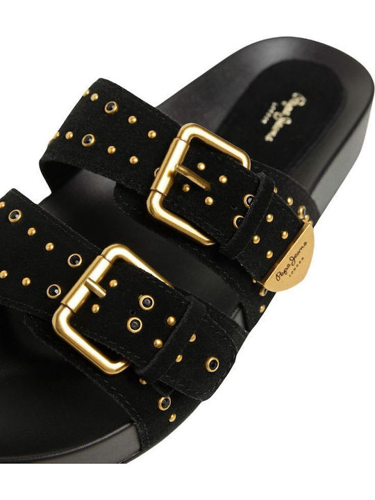 Studs Δερμάτινα Γυναικεία Σανδάλια Μαύρα