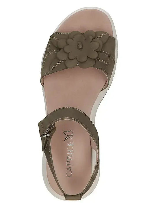 Leather Women's Flat Sandals Green