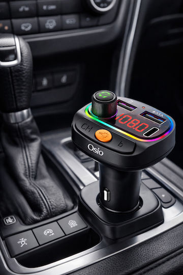 Osio Oft-4265bt Bluetooth FM Предавател За Кола 2×USB-A + 1×USB-C Hands-Free и Осветление в 7 Цвята Черен Osio