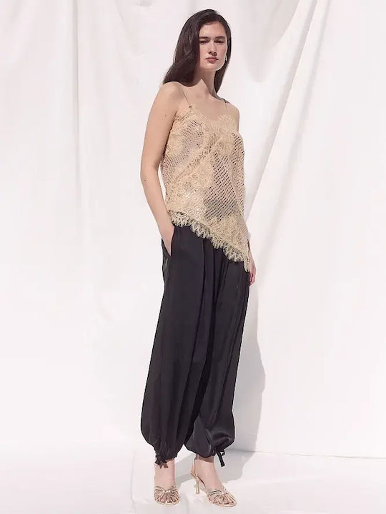 Women's Sleeveless Blouse with V Neckline Beige