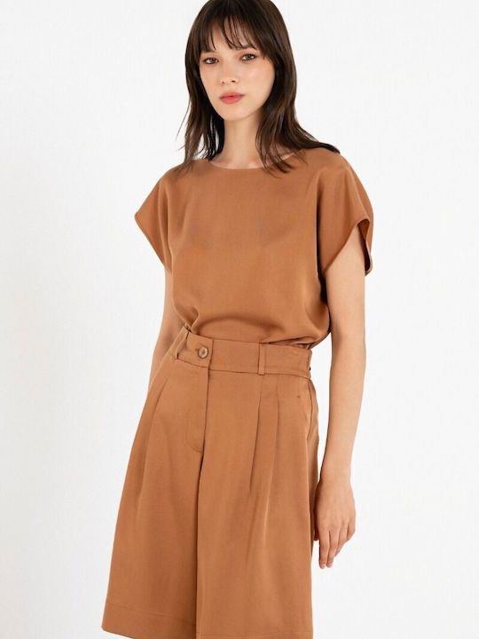 Women's Crop Top Short Sleeve Camel