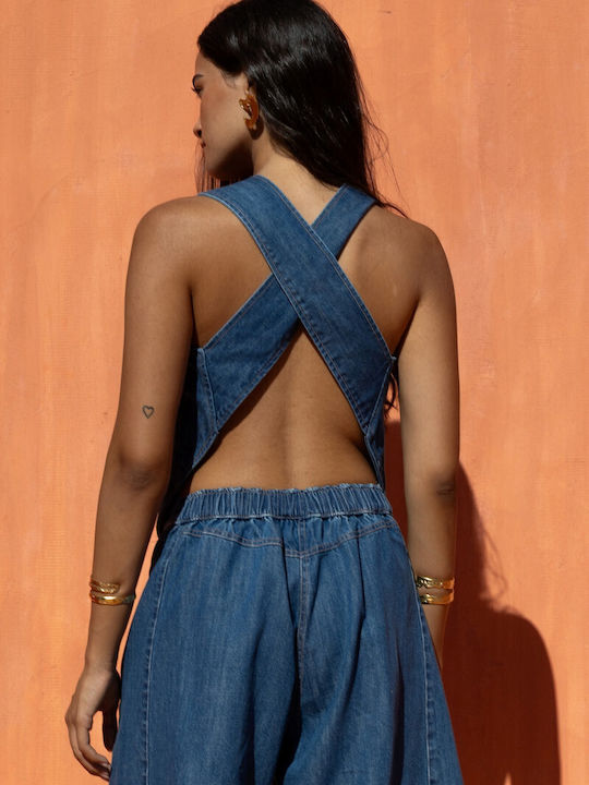 Women's Cotton Sleeveless Blouse Blue Denim