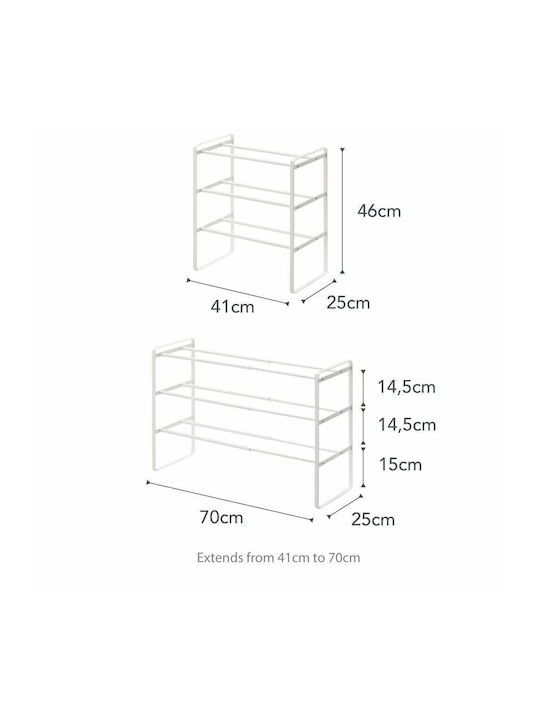 Frame Metallic Shoe Organizer with 3 Shelves White 70x25x46cm