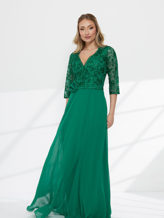 Maxi Dress for Wedding Christening with Green Lace
