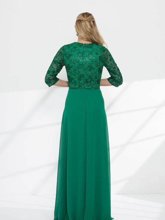 Maxi Dress for Wedding Christening with Green Lace