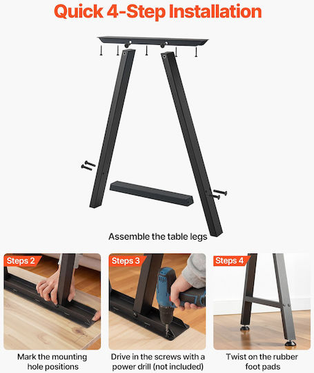 Vevor Metal Furniture Leg 2 Pieces Suitable for Table / Coffee Table / Office 74x55x21.7cm Black