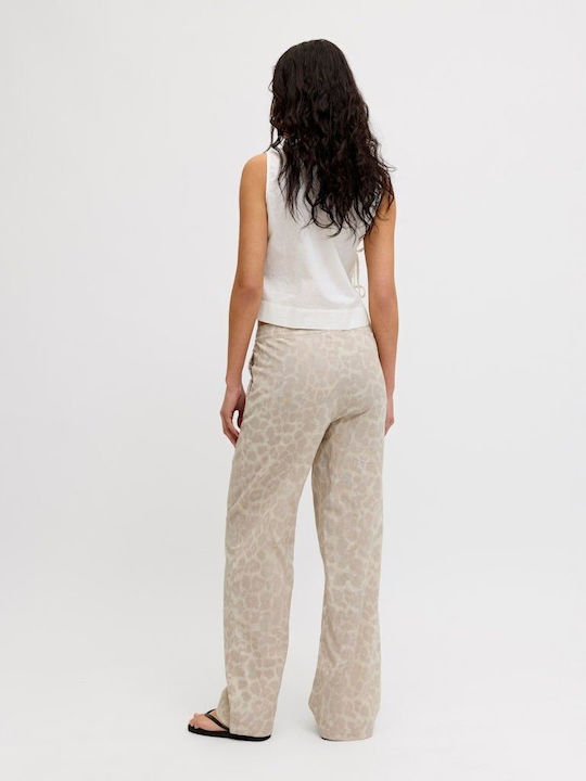 Women's Fabric Trousers in Wide Leg Leopard Leopard