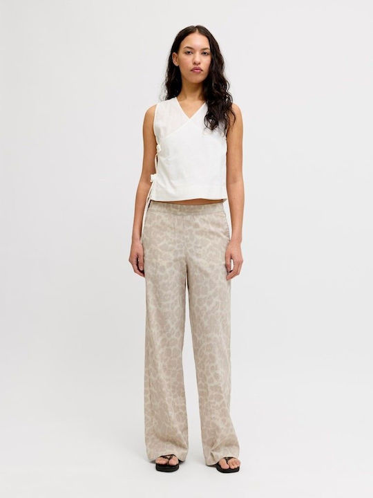 Women's Fabric Trousers in Wide Leg Leopard Leopard