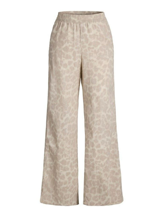 Women's Fabric Trousers in Wide Leg Leopard Leopard