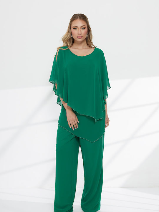 Women's Green Set with Trousers in Loose Fit