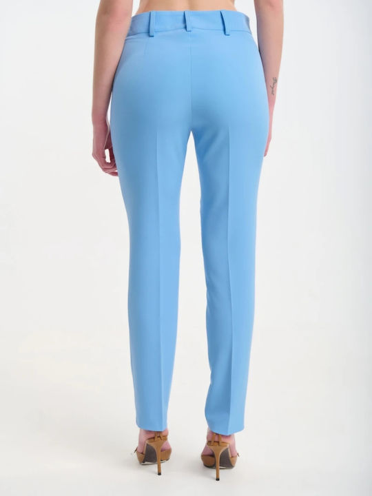Women's High Rise Crepe Trousers in Slim Fit Light Blue
