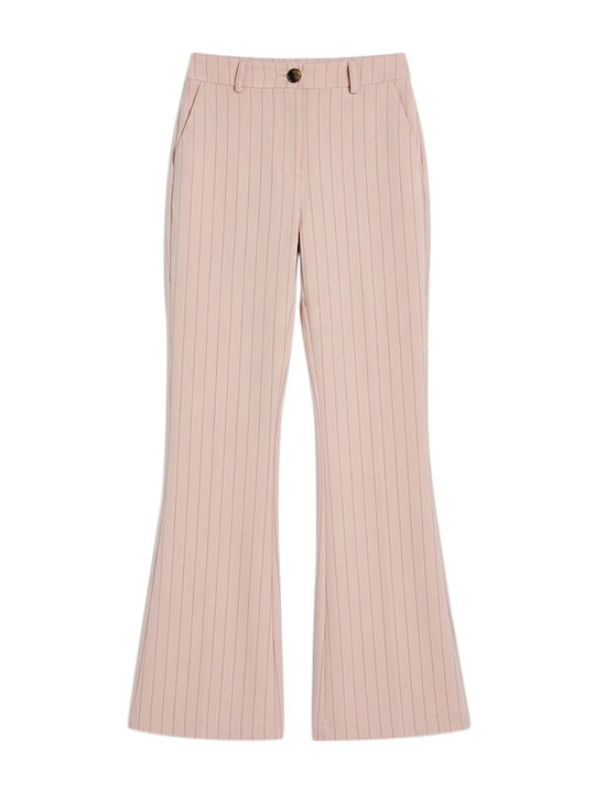 Women's Fabric Flared Striped Trousers Black-Pink