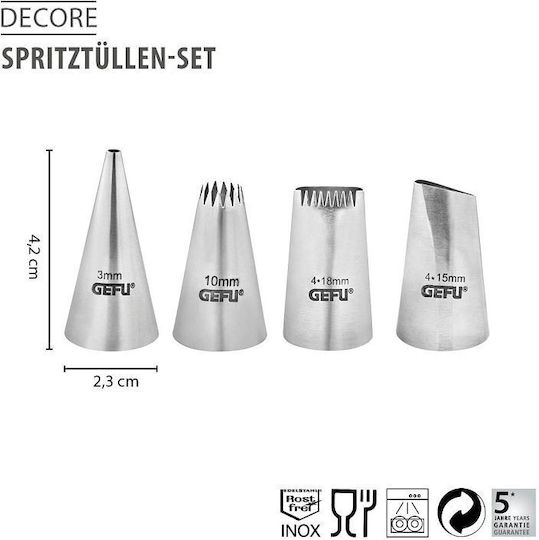 Gefu Nozzle for Pastry Bags Metallic 4 Pieces 14332