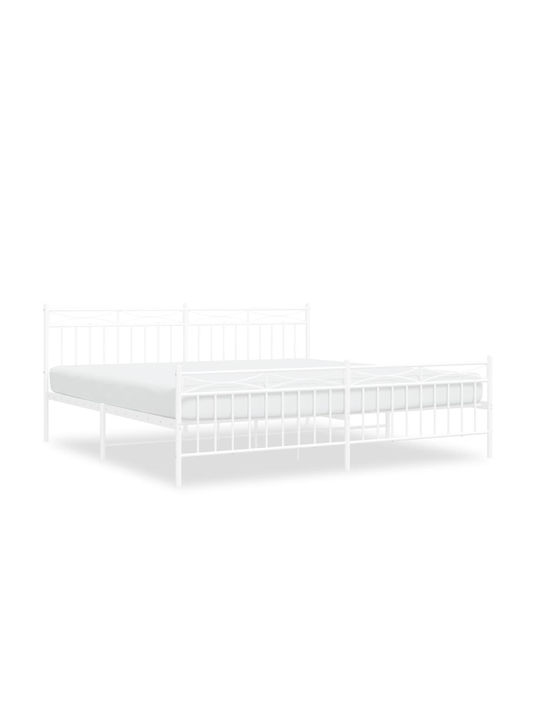 King Size Metal Bed White with Slats for Mattress 193x203cm