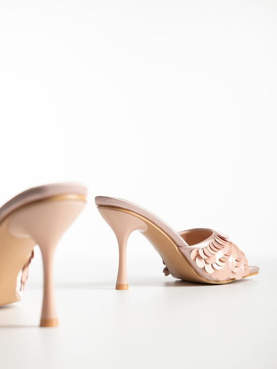 Mules With Thin High Heel In Beige Colour K26-375-SQC246-BEIGE