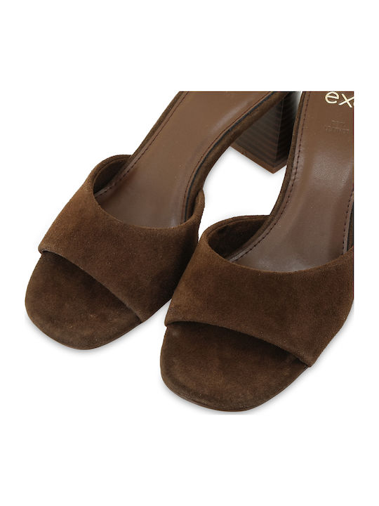 Pantofi Mules De Catifea Cu Toc Înalt Maro