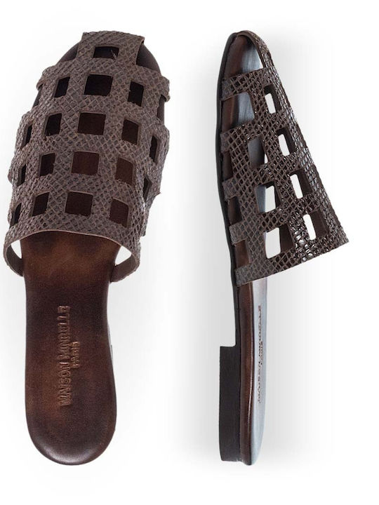 Pantofi Mules De Piele Cu Toc În Culoarea Maro