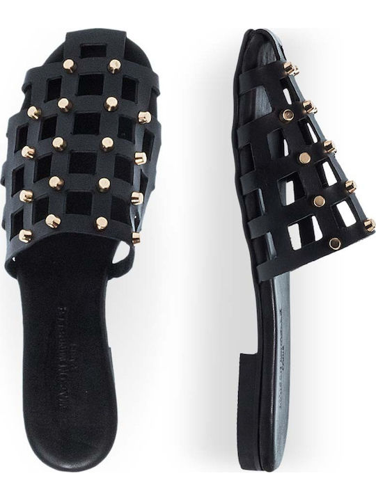 Leder Damen Pantoletten mit Absatz in Schwarz Farbe