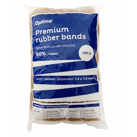 Benzi Elastice Optima Benzi de Cauciuc Bani 90% Cauciuc 500g/pungă Diametru 50mm Grosime 1.5mm X 1.5mm Optima Naturale