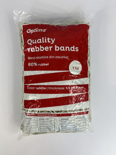 Benzi Elastice Optima Benzi de Cauciuc Bani 60% Cauciuc 1kg/sac Diametru 60mm Grosime 1.5mm X 1.5mm Optima Albe