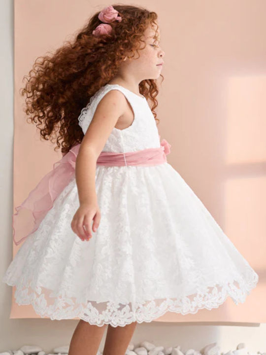 Girls Dress Sleeveless with Lace for Flower Girl Set of 2 with Accessories White