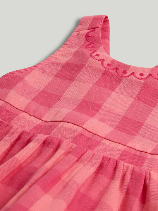 Girls Dress Checked Set with Top Pink
